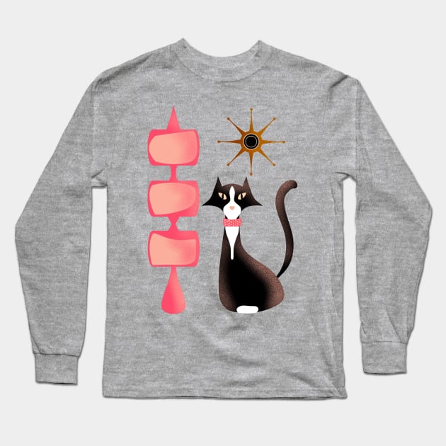 Retro Tuxedo Cat Long Sleeve T-Shirt by ksrogersdesigns